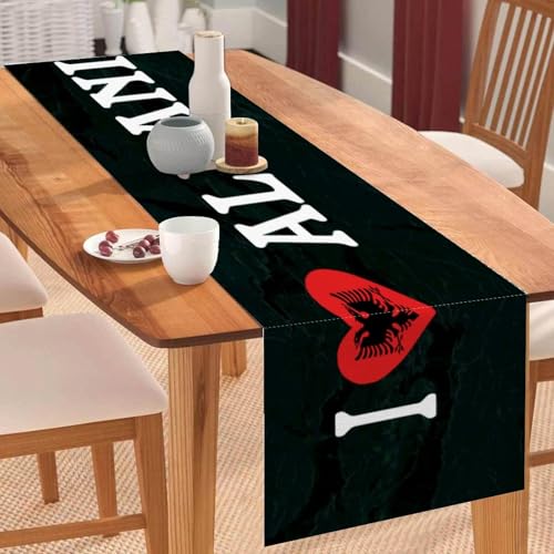 I Love Albanien Tischläufer, Albanien-Nationalflagge, Couchtischläufer, Feiertags-Tischdekoration für Küche, Esstisch, Dekoration für Zuhause, Party-Dekoration, 33 x 178 cm I Love Albanien Tischläufer, Albanien-Nationalflagge, Couchtischläufer, Feiertags-Tischdekoration für Küche, Esstisch, Dekoration für Zuhause, Party-Dekoration, 33 x 178 cm von Yelolyio