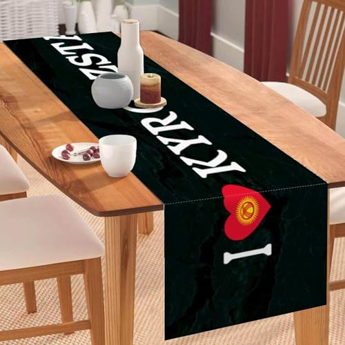I Love Kyrgyzstan Tischläufer, Kirgisistan, Nationalflagge, Couchtischläufer, Feiertags-Tischdekoration für Küche, Esstisch, Dekoration für Zuhause, Party, 33 x 228 cm I Love Kyrgyzstan Tischläufer, Kirgisistan, Nationalflagge, Couchtischläufer, Feiertags-Tischdekoration für Küche, Esstisch, Dekoration für Zuhause, Party, 33 x 228 cm von Yelolyio