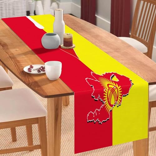 I Love My Country, Kirgisistan-Tischläufer, kirgisische Flagge, Karte, Couchtischläufer, Feiertags-Tischdekoration für Küche, Esstisch, Dekoration für Zuhause, Party, 33 x 274 cm I Love My Country, Kirgisistan-Tischläufer, kirgisische Flagge, Karte, Couchtischläufer, Feiertags-Tischdekoration für Küche, Esstisch, Dekoration für Zuhause, Party, 33 x 274 cm von Yelolyio