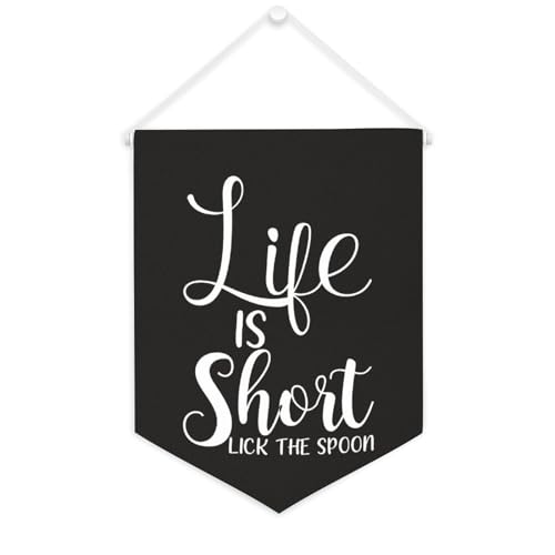 Leinwand-Banner mit Aufschrift "Life Is Short Lick The Spoon", inspirierender Wandbehang, Flagge, Banner, Wand, Zuhause, dekoratives Kunstwerk für Wohnzimmer, Schlafzimmer, Büro, Urlaubsgeschenke von Yelolyio