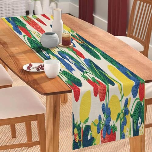 Lustiger Küchenchef, Sommer, Kirsche, Zitrone, Zitrusfrüchte, Garten, Baumwollleinen, Tischläufer im Bauernhaus-Stil, Küchendekoration, Tischläufer für Küche, Esstisch, besondere Anlässe von Yelolyio