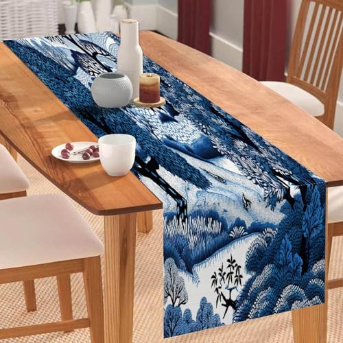 Lustiger Küchenchef, blau-weißes Indigo-Chinoiserie-Baumwoll-Leinen-Tischläufer, Bauernhaus-Stil, Küchendekoration, Tischläufer für Küche, Esstisch, besondere Anlässe, Party-Dekoration Lustiger Küchenchef, blau-weißes Indigo-Chinoiserie-Baumwoll-Leinen-Tischläufer, Bauernhaus-Stil, Küchendekoration, Tischläufer für Küche, Esstisch, besondere Anlässe, Party-Dekoration von Yelolyio