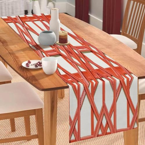 Lustiger Küchenchef, orangefarbener geometrischer Baumwollleinen-Tischläufer, Bauernhaus-Stil, Küchendekoration, Tischläufer für Küche, Esstisch, besondere Anlässe, Partydekoration von Yelolyio