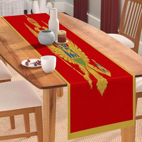 Lustiger Küchenchef-Tischläufer mit Montenegro-Nationalflagge, Landhaus-Stil, 33 x 305 cm, Montenegro-Tischläufer, moderne Kommodenschals und Läufer für Zuhause von Yelolyio