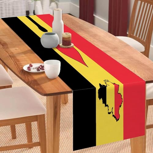Tischläufer, Motiv: "I Love My Country", Belgien, Flagge, Landkarte, Couchtischläufer, Feiertage, Tischdekoration für Küche, Esstisch, Dekoration für Zuhause, Party, 35,6 x 183,9 cm Tischläufer, Motiv: "I Love My Country", Belgien, Flagge, Landkarte, Couchtischläufer, Feiertage, Tischdekoration für Küche, Esstisch, Dekoration für Zuhause, Party, 35,6 x 183,9 cm von Yelolyio