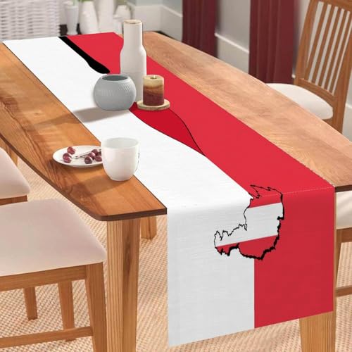 Tischläufer, Motiv: Österreich, Österreich, Landkarte, Baumwolle, Leinen, Bauernhaus, weicher Tischläufer für Urlaub, Party, Schlafzimmer, Kommode, Dekoration, 35,6 x 183,9 cm von Yelolyio