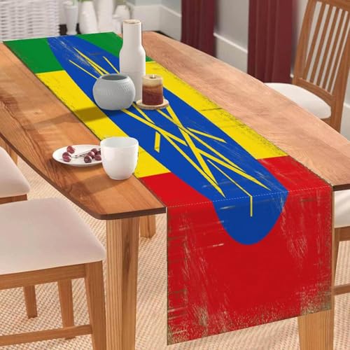 Tischläufer mit Äthiopien-Nationalflagge, Vintage-Stil, Tischläufer, Tischläufer, Tischdekoration für Küche, Esstisch, Dekoration für Zuhause, Partydekoration, 33 x 274 cm Tischläufer mit Äthiopien-Nationalflagge, Vintage-Stil, Tischläufer, Tischläufer, Tischdekoration für Küche, Esstisch, Dekoration für Zuhause, Partydekoration, 33 x 274 cm von Yelolyio