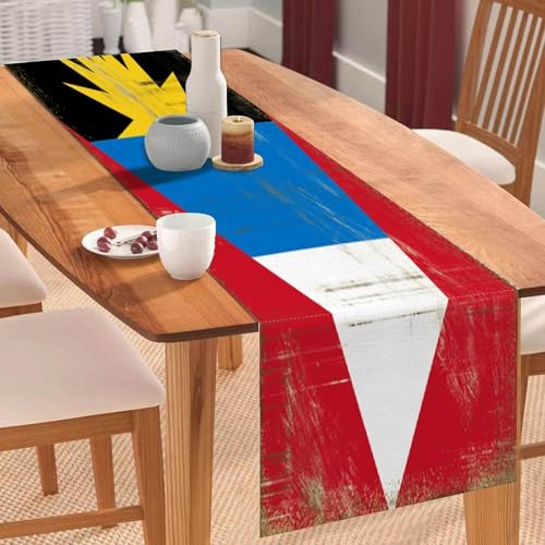Tischläufer mit Antigua- und Barbuda-Flagge im Vintage-Stil, Tischläufer, Tischläufer, Tischdekoration für Küche, Esstisch, Dekoration für Zuhause, Party, 33 x 274 cm Tischläufer mit Antigua- und Barbuda-Flagge im Vintage-Stil, Tischläufer, Tischläufer, Tischdekoration für Küche, Esstisch, Dekoration für Zuhause, Party, 33 x 274 cm von Yelolyio