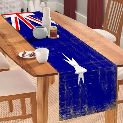 Tischläufer mit Australien-Nationalflagge im Vintage-Stil, Motiv: Australien, Couchtischläufer, Feiertage, Tischdekoration für Küche, Esstisch, Dekoration für Zuhause, Party, 45,7 x 198 cm Tischläufer mit Australien-Nationalflagge im Vintage-Stil, Motiv: Australien, Couchtischläufer, Feiertage, Tischdekoration für Küche, Esstisch, Dekoration für Zuhause, Party, 45,7 x 198 cm von Yelolyio