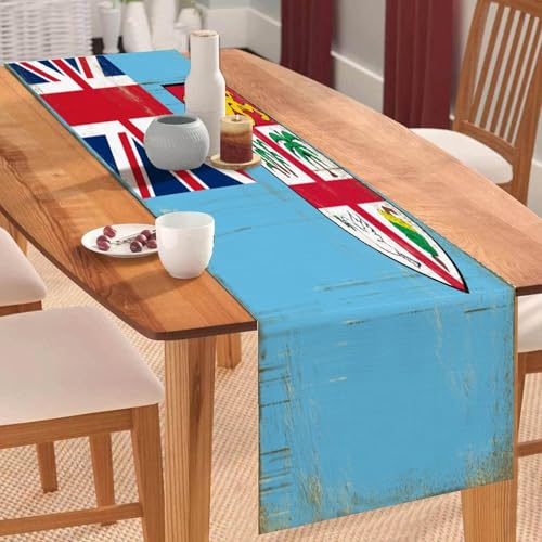 Tischläufer mit Fidschi-Flagge, Vintage-Stil, Tischläufer, Tischdekoration für Küche, Esstisch, Dekoration für Zuhause, Party, 40,6 x 183,9 cm Tischläufer mit Fidschi-Flagge, Vintage-Stil, Tischläufer, Tischdekoration für Küche, Esstisch, Dekoration für Zuhause, Party, 40,6 x 183,9 cm von Yelolyio
