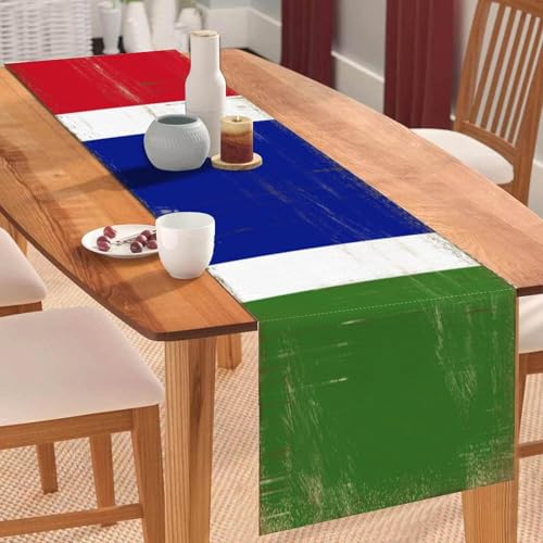 Tischläufer mit Gambia-Flagge im Vintage-Stil, Tischläufer, Tischläufer, Tischdekoration, für Küche, Esstisch, Dekoration für Zuhause, Party, 35,6 x 183,9 cm Tischläufer mit Gambia-Flagge im Vintage-Stil, Tischläufer, Tischläufer, Tischdekoration, für Küche, Esstisch, Dekoration für Zuhause, Party, 35,6 x 183,9 cm von Yelolyio