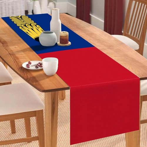 Tischläufer mit Liechtenstein-Nationalflagge, Tischläufer, Tischläufer, Tischdekoration, für Küche, Esstisch, Dekoration für Zuhause, Party, 33 x 228 cm Tischläufer mit Liechtenstein-Nationalflagge, Tischläufer, Tischläufer, Tischdekoration, für Küche, Esstisch, Dekoration für Zuhause, Party, 33 x 228 cm von Yelolyio