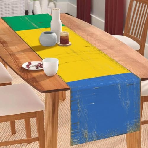 Tischläufer mit Nationalflagge Gabun, Vintage-Stil, Tischläufer, Tischläufer, Tischdekoration für Küche, Esstisch, Dekoration für Zuhause, Party, 35,6 x 183,9 cm Tischläufer mit Nationalflagge Gabun, Vintage-Stil, Tischläufer, Tischläufer, Tischdekoration für Küche, Esstisch, Dekoration für Zuhause, Party, 35,6 x 183,9 cm von Yelolyio
