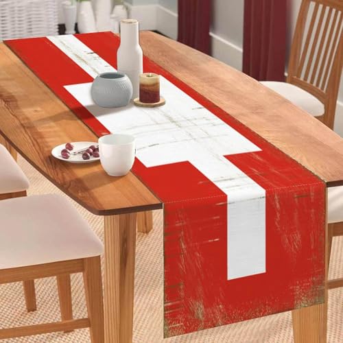 Tischläufer mit Nationalflagge der Schweiz, Vintage-Stil, Tischläufer, Tischdekoration, für Küche, Esstisch, Dekoration für Zuhause, Party, 33 x 274 cm Tischläufer mit Nationalflagge der Schweiz, Vintage-Stil, Tischläufer, Tischdekoration, für Küche, Esstisch, Dekoration für Zuhause, Party, 33 x 274 cm von Yelolyio