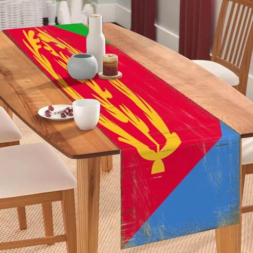 Tischläufer mit Nationalflagge von Eritrea, Vintage-Stil, Tischläufer, Tischdekoration für Küche, Esstisch, Dekoration für Zuhause, Partydekoration, 33 x 228 cm Tischläufer mit Nationalflagge von Eritrea, Vintage-Stil, Tischläufer, Tischdekoration für Küche, Esstisch, Dekoration für Zuhause, Partydekoration, 33 x 228 cm von Yelolyio