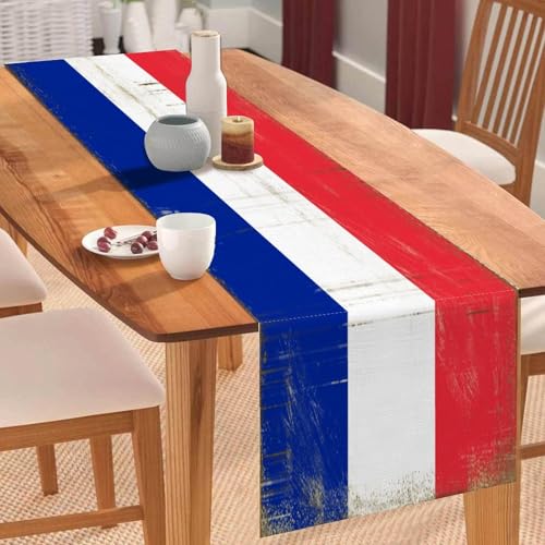 Tischläufer mit französischer Nationalflagge im Vintage-Stil, 35,6 x 183 cm, französische Kommode, Schal, Jute, dekorativ, waschbar, Tischläufer, für Couchtisch, Terrasse, Grill, Esstisch von Yelolyio