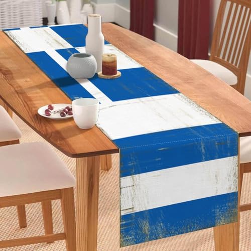 Tischläufer mit griechischer Flagge im Vintage-Stil, Tischläufer, Tischläufer, Tischdekoration für Küche, Esstisch, Dekoration für Zuhause, Party, 33 x 178 cm Tischläufer mit griechischer Flagge im Vintage-Stil, Tischläufer, Tischläufer, Tischdekoration für Küche, Esstisch, Dekoration für Zuhause, Party, 33 x 178 cm von Yelolyio