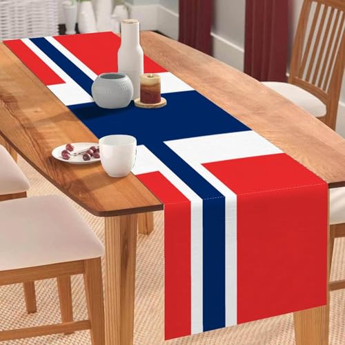Tischläufer mit norwegischer Nationalflagge, Tischläufer, Tischläufer, Feiertage, Tischdekoration für Küche, Esstisch, Dekoration für Zuhause, Party, 40,6 x 183,9 cm Tischläufer mit norwegischer Nationalflagge, Tischläufer, Tischläufer, Feiertage, Tischdekoration für Küche, Esstisch, Dekoration für Zuhause, Party, 40,6 x 183,9 cm von Yelolyio