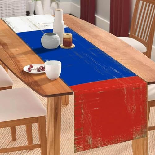 Tischläufer mit russischer Nationalflagge im Vintage-Stil, Tischläufer, Tischläufer, Tischdekoration, für Küche, Esstisch, Dekoration für Zuhause, Party, 35,6 x 183,9 cm Tischläufer mit russischer Nationalflagge im Vintage-Stil, Tischläufer, Tischläufer, Tischdekoration, für Küche, Esstisch, Dekoration für Zuhause, Party, 35,6 x 183,9 cm von Yelolyio