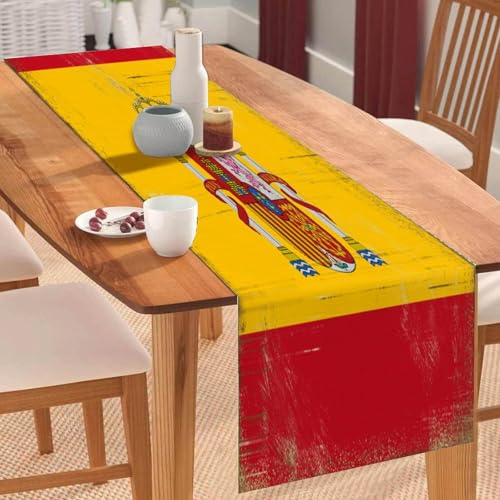 Tischläufer mit spanischer Nationalflagge im Vintage-Stil, Tischläufer, Tischdekoration für Küche, Esstisch, Dekoration für Zuhause, Party, 33 x 91 cm Tischläufer mit spanischer Nationalflagge im Vintage-Stil, Tischläufer, Tischdekoration für Küche, Esstisch, Dekoration für Zuhause, Party, 33 x 91 cm von Yelolyio