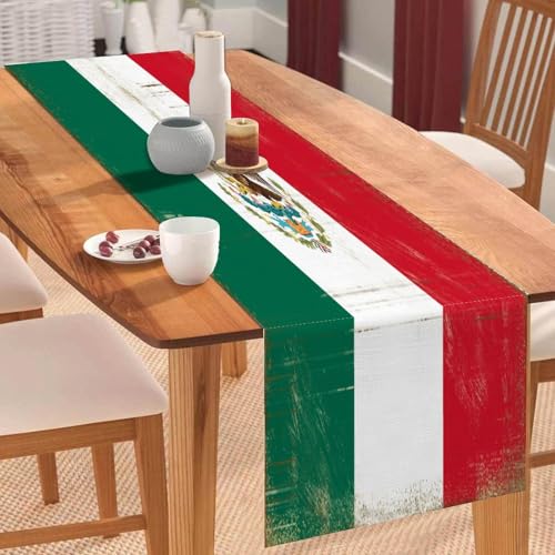 Vintage Mexiko-Nationalflagge, Tischläufer, Mexiko, Couchtischläufer, Feiertage, Tischdekoration für Küche, Esstisch, Dekoration für Zuhause, Party, Dekoration, 35,6 x 183,9 cm Vintage Mexiko-Nationalflagge, Tischläufer, Mexiko, Couchtischläufer, Feiertage, Tischdekoration für Küche, Esstisch, Dekoration für Zuhause, Party, Dekoration, 35,6 x 183,9 cm von Yelolyio