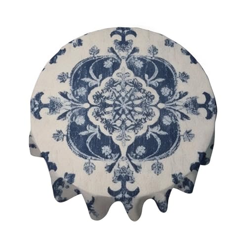 Yelolyio Blaue Damast mit marineblauer, runder Tischdecke, dekorative Tischdecke, wasserdicht, flecken- und knitterfrei, für Esstisch, Buffet-Partys und Camping Yelolyio Blaue Damast mit marineblauer, runder Tischdecke, dekorative Tischdecke, wasserdicht, flecken- und knitterfrei, für Esstisch, Buffet-Partys und Camping von Yelolyio