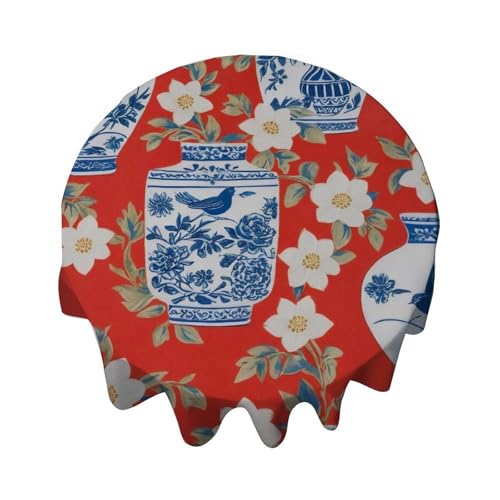Yelolyio Blaues Ingwerglas, Chinoiserie-inspiriert, asiatisch inspiriert, helle Dekoration, runde Tischdecke, dekorative Tischdecke, wasserdicht, flecken- und knitterfrei, für Esstisch, Buffet-Partys Yelolyio Blaues Ingwerglas, Chinoiserie-inspiriert, asiatisch inspiriert, helle Dekoration, runde Tischdecke, dekorative Tischdecke, wasserdicht, flecken- und knitterfrei, für Esstisch, Buffet-Partys von Yelolyio