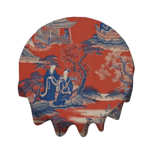 Yelolyio Cheng Toile Dynasty Rote Chinoiserie runde Tischdecke, dekorative Tischdecke, wasserdicht, flecken- und knitterfrei, für Esstisch, Buffet-Partys und Camping Yelolyio Cheng Toile Dynasty Rote Chinoiserie runde Tischdecke, dekorative Tischdecke, wasserdicht, flecken- und knitterfrei, für Esstisch, Buffet-Partys und Camping von Yelolyio