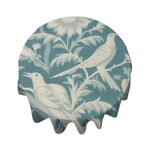 Yelolyio Chenonceau Runde Tischdecke, 91,4 cm, mit Vögeln und Botanikalen, Aquamarinblau und elfenbeinfarben, Tischdecke, waschbar, Tischdecke, Dekoration für Esszimmer, Party, Outdoor, Picknick Yelolyio Chenonceau Runde Tischdecke, 91,4 cm, mit Vögeln und Botanikalen, Aquamarinblau und elfenbeinfarben, Tischdecke, waschbar, Tischdecke, Dekoration für Esszimmer, Party, Outdoor, Picknick von Yelolyio