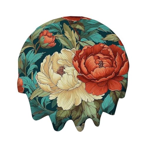 Yelolyio Chinoiserie Tischdecke, Pfingstrosen, rund, dekorativ, wasserdicht, flecken- und knitterfrei, für Esstisch, Buffet-Partys und Camping von Yelolyio
