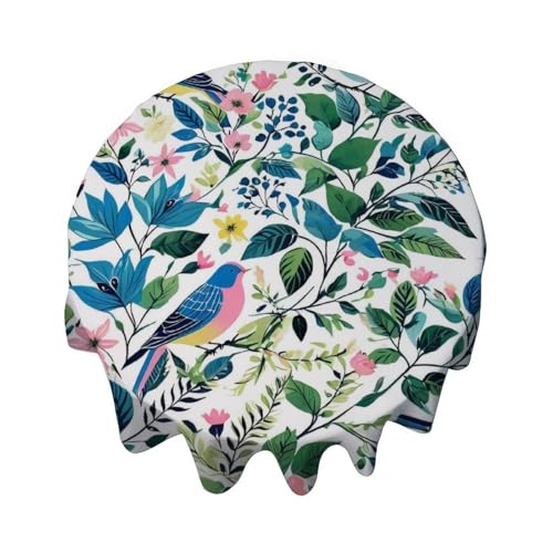 Yelolyio Chinoiserie Tischdecke, rund, Blumenmotiv, Vogel, dekorative Tischdecke, wasserdicht, flecken- und knitterfrei, für Esstisch, Buffet-Partys und Camping von Yelolyio