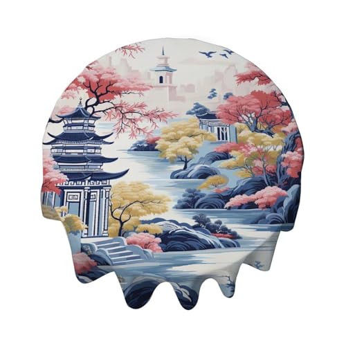 Yelolyio Chinoiserie Tischdecke Pagode, weiß, korallenblau, asiatische Tischdecke, Dekoration für Buffet-Tische, Partys, Festtagsessen, Abendessen, Hochzeiten und mehr, 137 cm Yelolyio Chinoiserie Tischdecke Pagode, weiß, korallenblau, asiatische Tischdecke, Dekoration für Buffet-Tische, Partys, Festtagsessen, Abendessen, Hochzeiten und mehr, 137 cm von Yelolyio