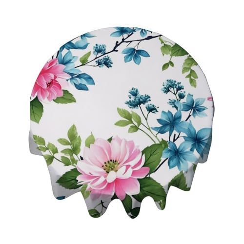 Yelolyio Chinoiserie Tischdecke mit asiatischem Bonsai-Blumenmuster, rund, dekorativ, wasserdicht, flecken- und knitterfrei, für Esstisch, Buffet-Partys und Camping Yelolyio Chinoiserie Tischdecke mit asiatischem Bonsai-Blumenmuster, rund, dekorativ, wasserdicht, flecken- und knitterfrei, für Esstisch, Buffet-Partys und Camping von Yelolyio