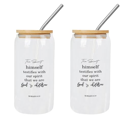 Yelolyio Glasbecher, 473 ml, mit Deckel, Trinkhalme, der Geist selbst bezeugt mit unserem Geist, dass wir Gottes Kinder sind, Glasbecher, Geschenk für Mutter, ideal für Bier, Eis, Kaffee, 2 Stück Yelolyio Glasbecher, 473 ml, mit Deckel, Trinkhalme, der Geist selbst bezeugt mit unserem Geist, dass wir Gottes Kinder sind, Glasbecher, Geschenk für Mutter, ideal für Bier, Eis, Kaffee, 2 Stück von Yelolyio