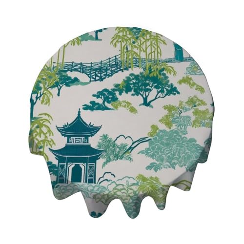 Yelolyio Pagode Oriental Garden Chinoiserie Runde Tischdecke, dekorative Tischdecke, wasserdicht, flecken- und knitterfrei, für Esstisch, Buffet-Partys und Camping Yelolyio Pagode Oriental Garden Chinoiserie Runde Tischdecke, dekorative Tischdecke, wasserdicht, flecken- und knitterfrei, für Esstisch, Buffet-Partys und Camping von Yelolyio