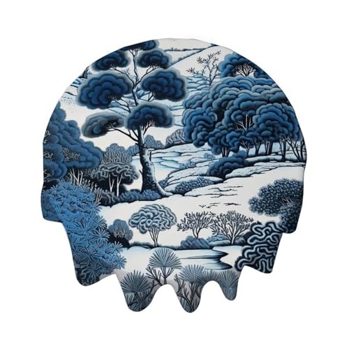 Yelolyio Runde Tischdecke, 127 cm, Blau und Weiß, Indigo, Chinoiserie, Tischdecke, Dekoration für Esszimmer, Party, Outdoor, Picknick Yelolyio Runde Tischdecke, 127 cm, Blau und Weiß, Indigo, Chinoiserie, Tischdecke, Dekoration für Esszimmer, Party, Outdoor, Picknick von Yelolyio