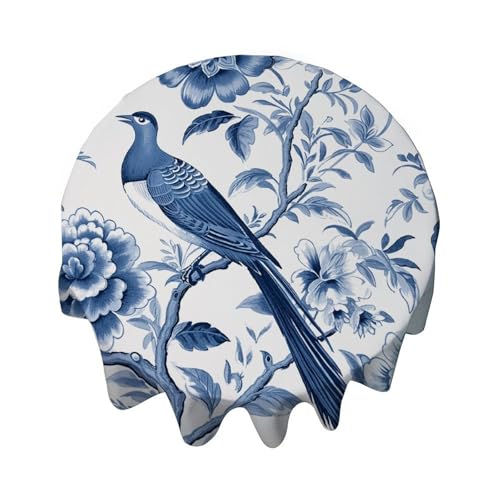 Yelolyio Runde Tischdecke, 137,2 cm, Blau-Indigo, Blumenmuster und Vogel, Chinoiserie-Tischdecke, waschbar, Tischdecke, Dekoration für Esszimmer, Party, Outdoor, Picknick Yelolyio Runde Tischdecke, 137,2 cm, Blau-Indigo, Blumenmuster und Vogel, Chinoiserie-Tischdecke, waschbar, Tischdecke, Dekoration für Esszimmer, Party, Outdoor, Picknick von Yelolyio