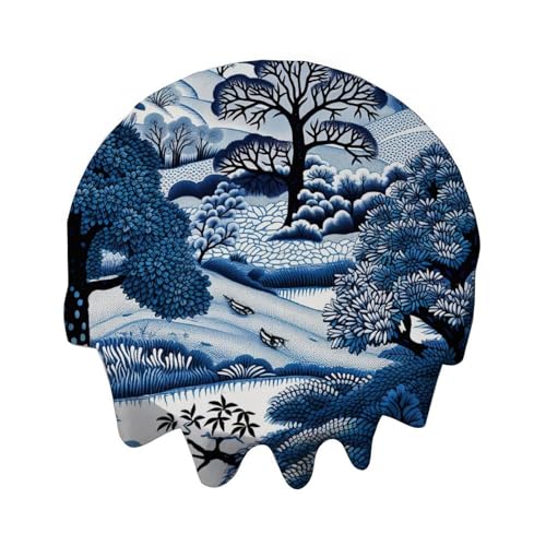 Yelolyio Runde Tischdecke, 137,2 cm, Blau-Weiß, Indigo, Chinoiserie-Tischdecke, waschbar, Tischdecke, Dekoration für Esszimmer, Party, Outdoor, Picknick Yelolyio Runde Tischdecke, 137,2 cm, Blau-Weiß, Indigo, Chinoiserie-Tischdecke, waschbar, Tischdecke, Dekoration für Esszimmer, Party, Outdoor, Picknick von Yelolyio