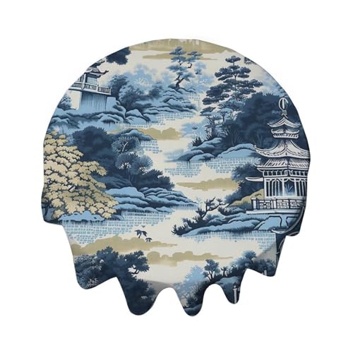 Yelolyio Runde Tischdecke, 137,2 cm, Chinoiserie-Tischdecke, waschbare Tischdecke, Dekoration für Esszimmer, Party, Outdoor, Picknick Yelolyio Runde Tischdecke, 137,2 cm, Chinoiserie-Tischdecke, waschbare Tischdecke, Dekoration für Esszimmer, Party, Outdoor, Picknick von Yelolyio
