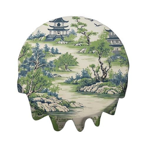 Yelolyio Runde Tischdecke, 91,4 cm, Grün und Elfenbein, Chinoiserie, Teehaus, Pagode, Tischdecke, Dekoration für Esszimmer, Party, Outdoor, Picknick Yelolyio Runde Tischdecke, 91,4 cm, Grün und Elfenbein, Chinoiserie, Teehaus, Pagode, Tischdecke, Dekoration für Esszimmer, Party, Outdoor, Picknick von Yelolyio