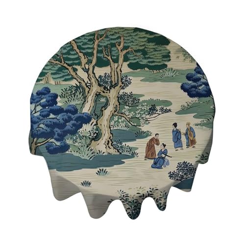Yelolyio Runde Tischdecke, 91,4 cm, Sian Scenic Dynasty, blau und grün, Tischdecke, waschbar, Tischdecke, Dekoration für Esszimmer, Party, Outdoor, Picknick Yelolyio Runde Tischdecke, 91,4 cm, Sian Scenic Dynasty, blau und grün, Tischdecke, waschbar, Tischdecke, Dekoration für Esszimmer, Party, Outdoor, Picknick von Yelolyio