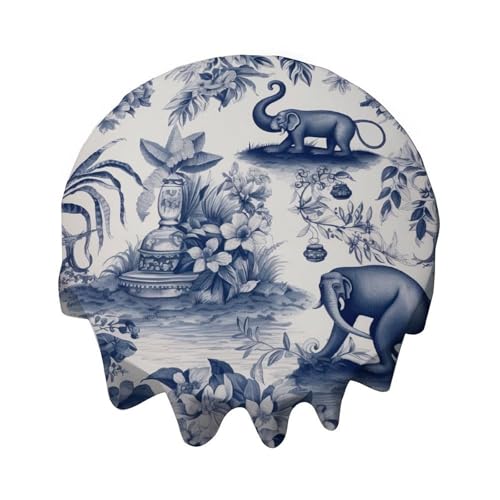 Yelolyio Runde Tischdecke im Chinoiserie-Stil mit Elefanten, dekorative Tischdecke, wasserdicht, flecken- und knitterfrei, für Esstisch, Buffet-Partys und Camping Yelolyio Runde Tischdecke im Chinoiserie-Stil mit Elefanten, dekorative Tischdecke, wasserdicht, flecken- und knitterfrei, für Esstisch, Buffet-Partys und Camping von Yelolyio