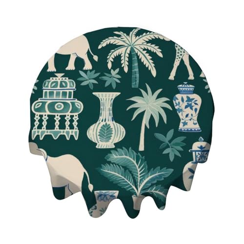Yelolyio Tischdecke, Grün mit Elefant und Esel, rund, 137,2 cm, Tischdekoration für Buffet-Tische, Partys, Feiertagsessen, Hochzeiten und mehr Yelolyio Tischdecke, Grün mit Elefant und Esel, rund, 137,2 cm, Tischdekoration für Buffet-Tische, Partys, Feiertagsessen, Hochzeiten und mehr von Yelolyio