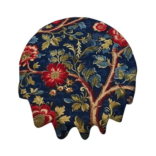Yelolyio Tischdecke, Marineblau, Blumenmuster, Burgunderrot, Gold, Olivgrün, rund, dekorativ, wasserdicht, flecken- und knitterfrei, für Esstisch, Buffet-Partys und Camping Yelolyio Tischdecke, Marineblau, Blumenmuster, Burgunderrot, Gold, Olivgrün, rund, dekorativ, wasserdicht, flecken- und knitterfrei, für Esstisch, Buffet-Partys und Camping von Yelolyio