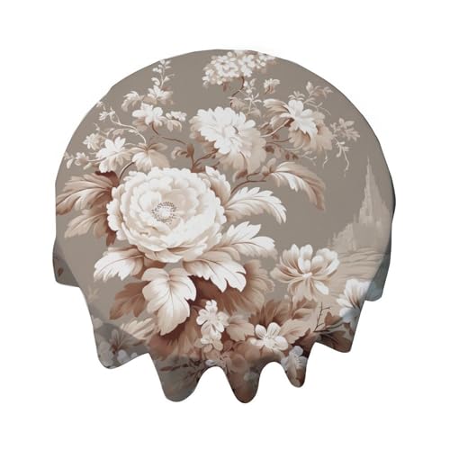 Yelolyio Tischdecke, rund, 127,7 cm, hellbraun, französisches Landhaus-Design, Blumenmuster, Tischdekoration für Buffet-Tische, Partys, Feiertagsessen, Hochzeiten Yelolyio Tischdecke, rund, 127,7 cm, hellbraun, französisches Landhaus-Design, Blumenmuster, Tischdekoration für Buffet-Tische, Partys, Feiertagsessen, Hochzeiten von Yelolyio