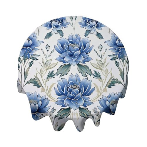 Yelolyio Tischdecke, rund, 127 cm, Blumenmuster, Tischdekoration für Buffet-Tische, Partys, Feiertagsessen, Hochzeit, Blau Yelolyio Tischdecke, rund, 127 cm, Blumenmuster, Tischdekoration für Buffet-Tische, Partys, Feiertagsessen, Hochzeit, Blau von Yelolyio