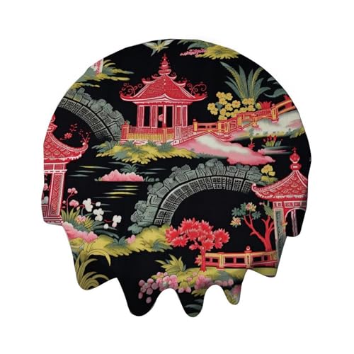 Yelolyio Tischdecke, rund, 127 cm, Chinoiserie, anthrazit, Koralle, Pagode, Tischdecke, Dekoration für Buffet-Tisch, Partys, Feiertagsessen, Abendessen, Hochzeit Yelolyio Tischdecke, rund, 127 cm, Chinoiserie, anthrazit, Koralle, Pagode, Tischdecke, Dekoration für Buffet-Tisch, Partys, Feiertagsessen, Abendessen, Hochzeit von Yelolyio