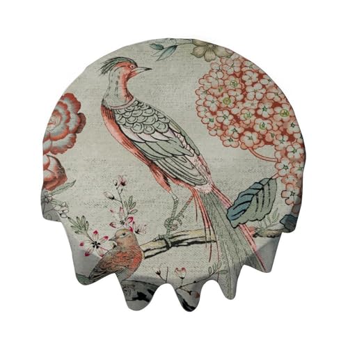 Yelolyio Tischdecke, rund, 127 cm, Chinoiserie mit Vogelmotiv, Tischdekoration für Buffet-Tische, Partys, Feiertagsessen, Hochzeiten Yelolyio Tischdecke, rund, 127 cm, Chinoiserie mit Vogelmotiv, Tischdekoration für Buffet-Tische, Partys, Feiertagsessen, Hochzeiten von Yelolyio