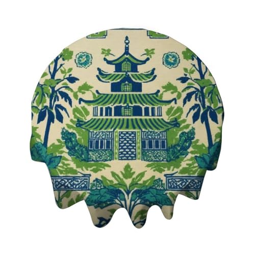 Yelolyio Tischdecke, rund, 127 cm, Grün und Elfenbein, Chinoiserie, Teehaus, Pagode, Tischdecke, Dekoration für Buffet-Tisch, Partys, Feiertagsessen, Abendessen, Hochzeit Yelolyio Tischdecke, rund, 127 cm, Grün und Elfenbein, Chinoiserie, Teehaus, Pagode, Tischdecke, Dekoration für Buffet-Tisch, Partys, Feiertagsessen, Abendessen, Hochzeit von Yelolyio