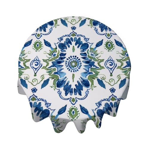 Yelolyio Tischdecke, rund, 127 cm, grün und blau, Ikat-Tischdecke, Dekoration für Buffet-Tische, Partys, Feiertagsessen, Hochzeit, 127 cm Yelolyio Tischdecke, rund, 127 cm, grün und blau, Ikat-Tischdecke, Dekoration für Buffet-Tische, Partys, Feiertagsessen, Hochzeit, 127 cm von Yelolyio